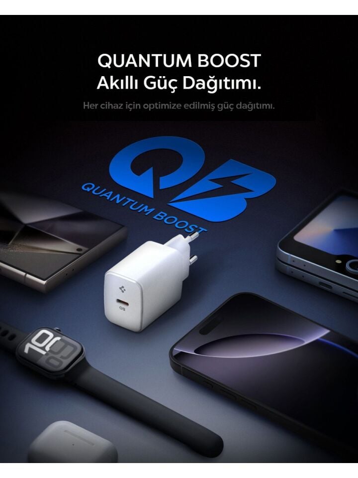 Spigen 20W USB-C Mini Hızlı Şarj Aleti/Şarj Isısını Düşürür GaN Destekli Akım Korumalı Güç Adaptörü iPhone & Android & iPad Type-C EE201 White - ACH08701