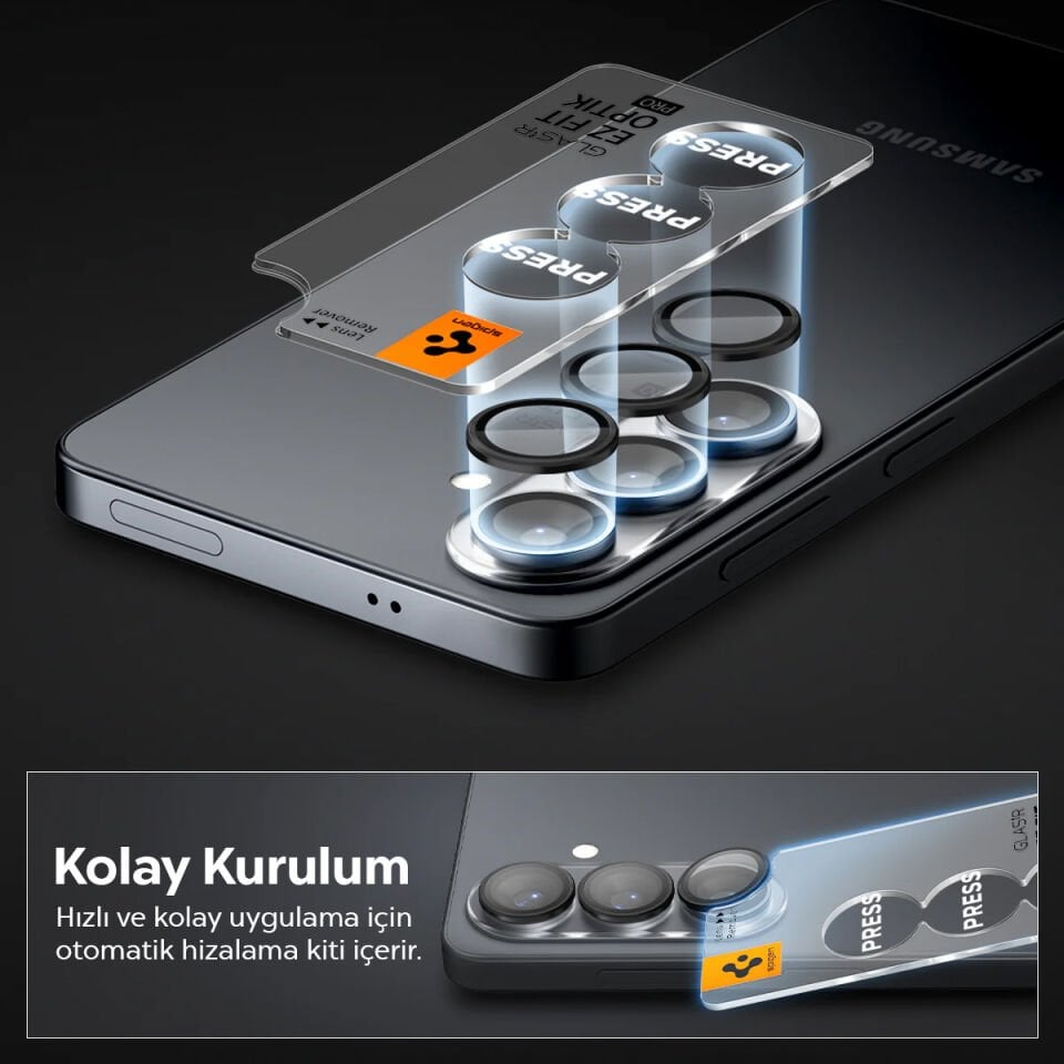 Spigen Samsung Galaxy S26 ile Uyumlu Kamera Lens Camı Koruyucu Kolay Kurulum GLAS.tR EZ Fit Optik Pro (2 Adet) Black - AGL11094