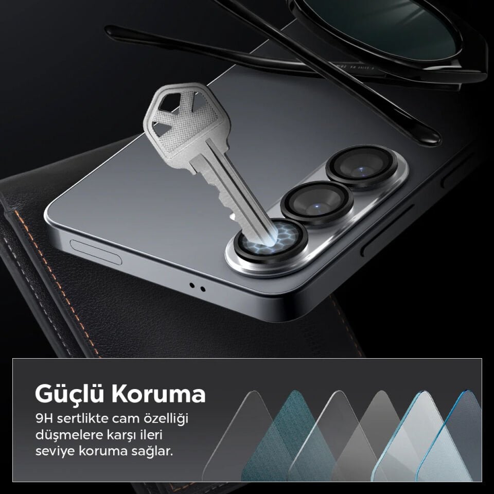 Spigen Samsung Galaxy S26 ile Uyumlu Kamera Lens Camı Koruyucu Kolay Kurulum GLAS.tR EZ Fit Optik Pro (2 Adet) Black - AGL11094