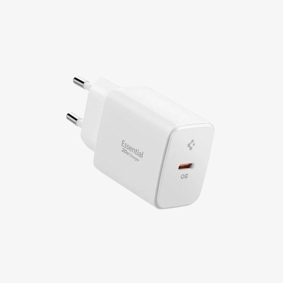 Spigen 20W USB-C Mini Hızlı Şarj Aleti/Şarj Isısını Düşürür GaN Destekli Akım Korumalı Güç Adaptörü iPhone & Android & iPad Type-C EE201 White - ACH08701