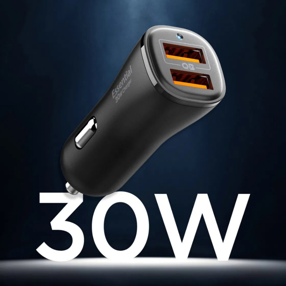 Spigen 30W USB-A 2 Port Araç içi Hızlı Şarj Aleti 18W + 12W Akım Korumalı Güç Adaptörü Çakmaklık iPhone & Android & iPad Type-C PD EV302