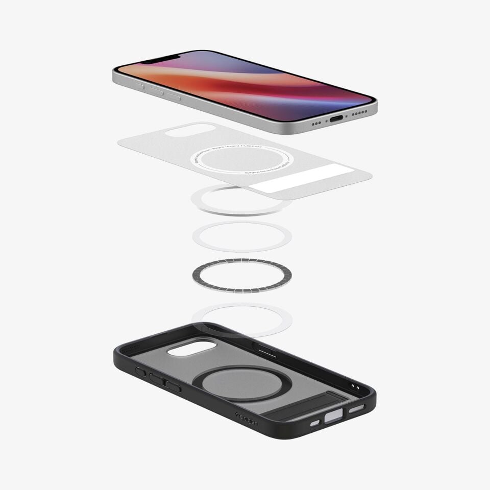 Spigen Apple iPhone 17e / 16e ile Uyumlu ince MagSafe Kılıf Ultra Hybrid S Metal Stand'lı Sararmaya Dayanıklı DuraClear™ Hava Kanalı Teknolojisi™ Askeri Sınıf Koruma Mat Kapak Frost Black