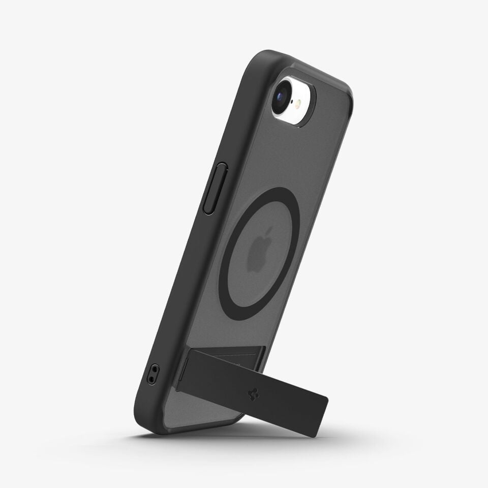 Spigen Apple iPhone 17e / 16e ile Uyumlu ince MagSafe Kılıf Ultra Hybrid S Metal Stand'lı Sararmaya Dayanıklı DuraClear™ Hava Kanalı Teknolojisi™ Askeri Sınıf Koruma Mat Kapak Frost Black
