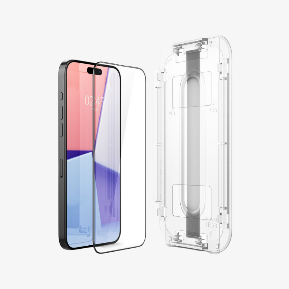 iPhone 15 Pro Max Ekran Koruyucu Kolay Kurulum, Spigen GLAS.tR EZ Fit Full Cover Black (2 Adet)