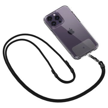 Spigen Cross Body Strap v2 (Boyun Askı Ipi) + Wrist Strap (El Askı Ipi) + ConTag (Tutucu Aparat) Set Telefon Aksesuarı (Tüm Cihazlarla Uyumlu) Black