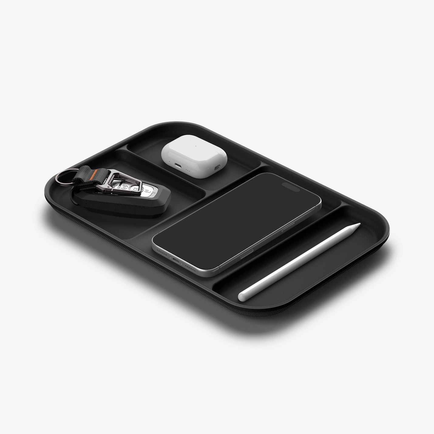 Spigen Sectional Catchall Tray Çok Amaçlı Bölmeli Masaüstü Düzenleyici Tepsi / Anahtar / Telefon / Cüzdan ve Aksesuar Organizeri Kaymaz Tasarım LD403 Black