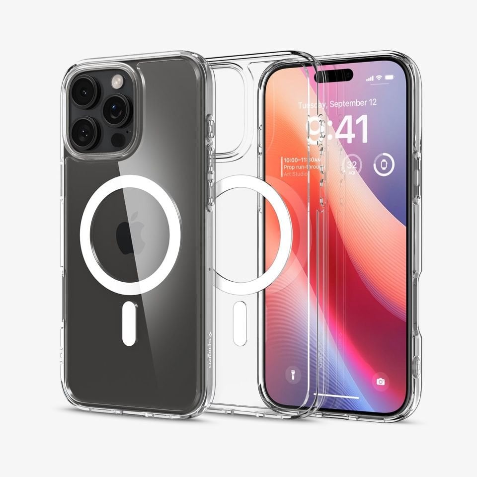 Spigen iPhone 16 Pro Kılıf Crystal Hybrid MagFit MagSafe Özellikli White