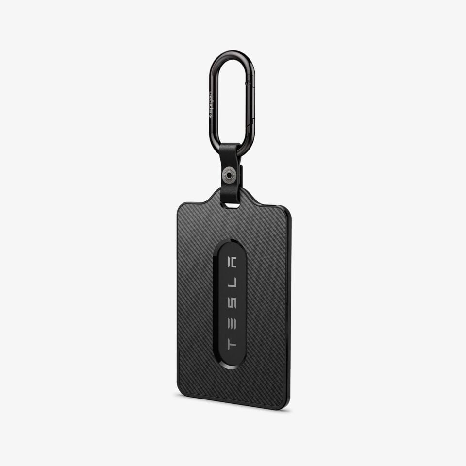 Spigen Tesla Key Card Holder Anahtar Kart Kılıfı ve Koruyucu Kartlık / Karbon Fiber / Karabinalı / Tüm Tesla Key Card Modelleri ile Uyumlu Black TO243