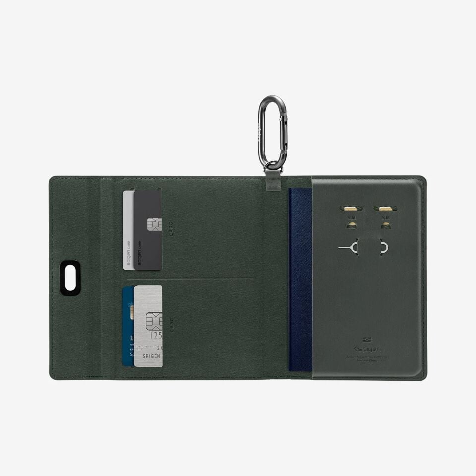 Spigen Passport Holder RFID Korumalı Seyahat Çantası Pasaport Cüzdan Military Green