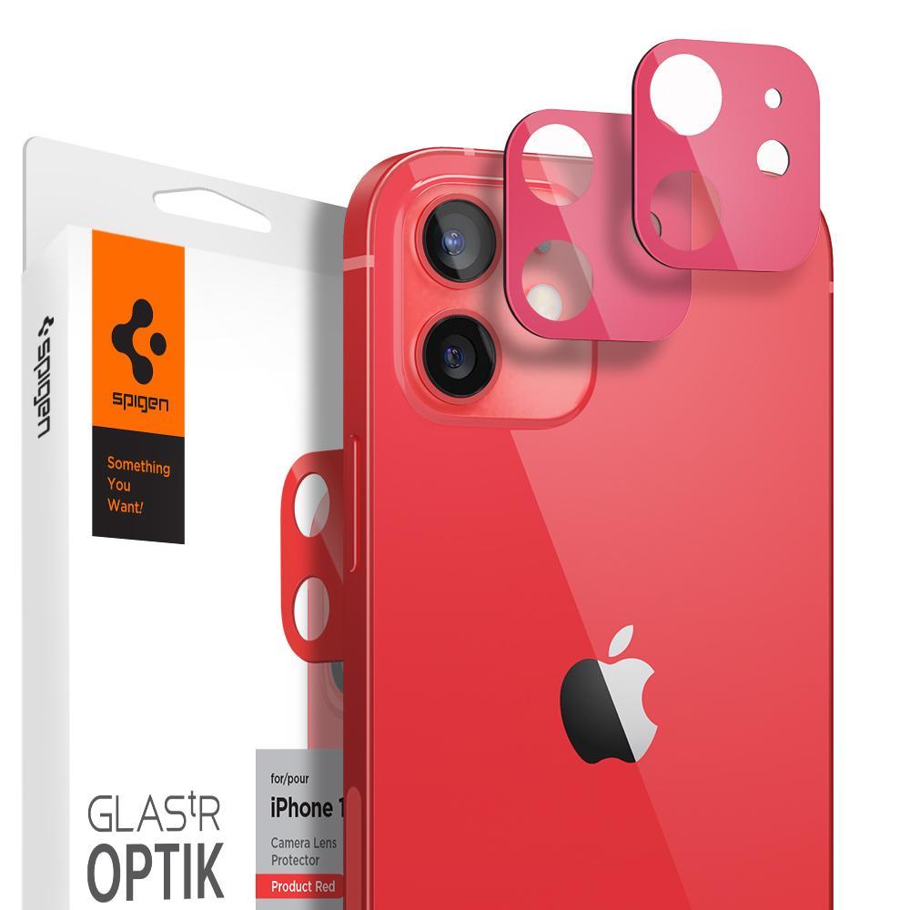 iPhone 12 Kamera Lens Cam Ekran Koruyucu, Spigen Glas.tR Optik (2 Adet) Red