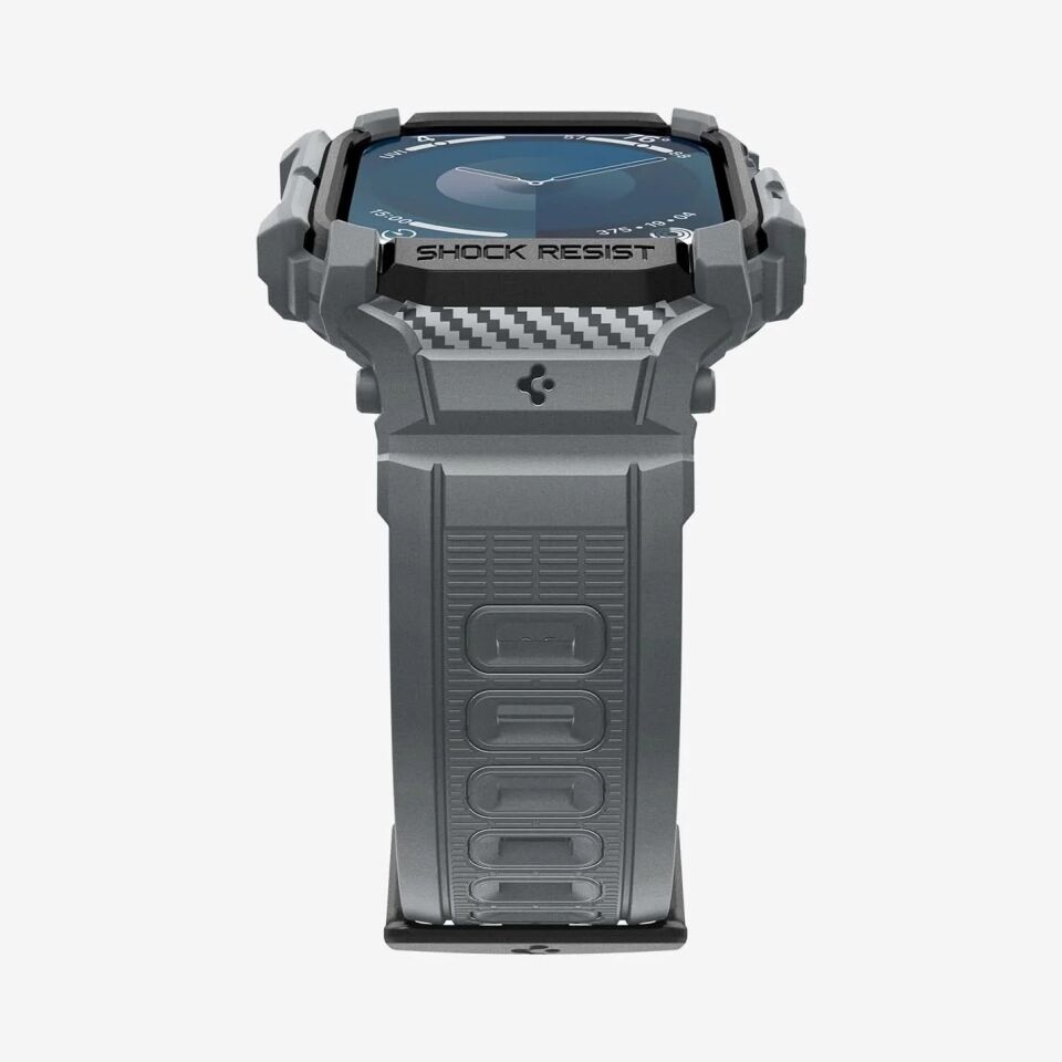 Spigen Apple Watch 46mm Seri 10 Kılıf & Kordon Kayış Rugged Armor Pro Dark Gray