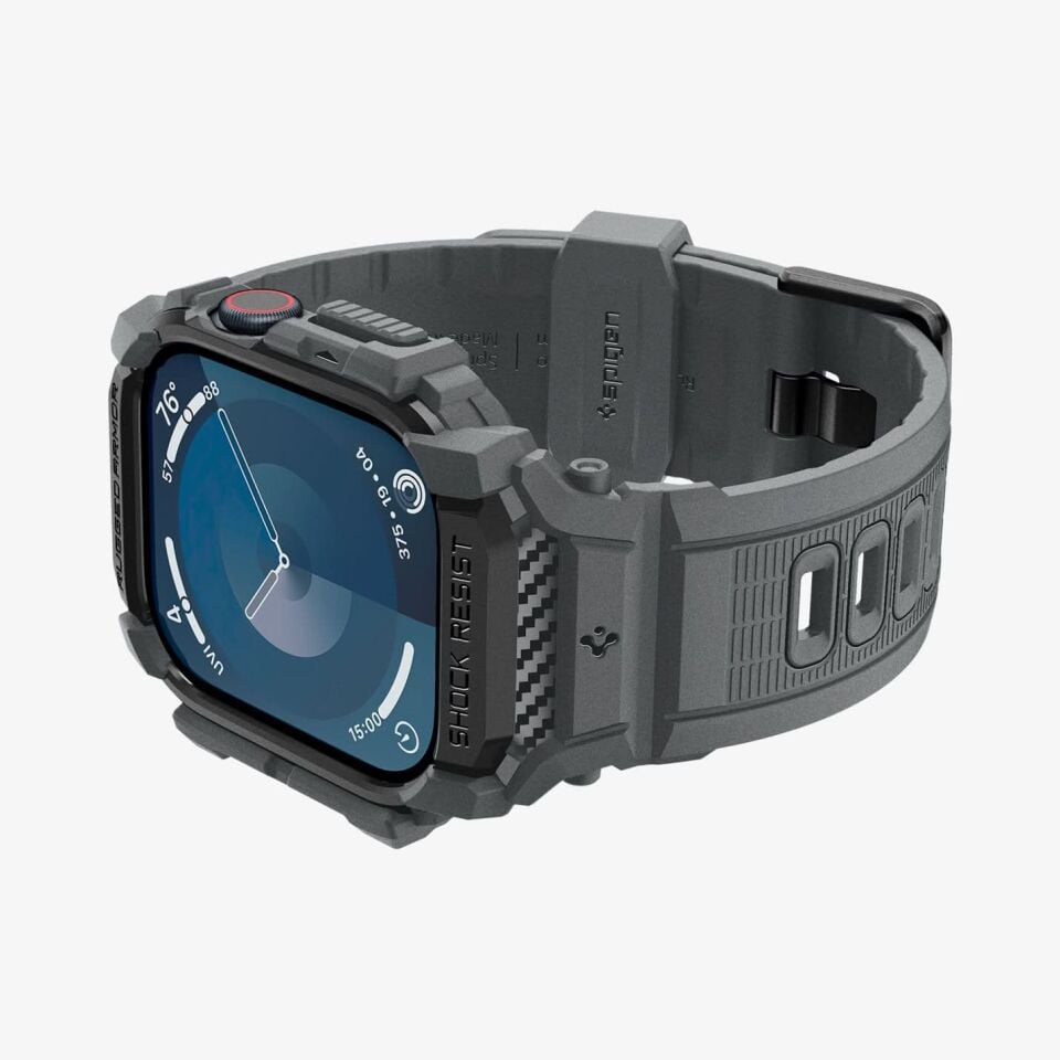 Spigen Apple Watch 46mm Seri 10 Kılıf & Kordon Kayış Rugged Armor Pro Dark Gray