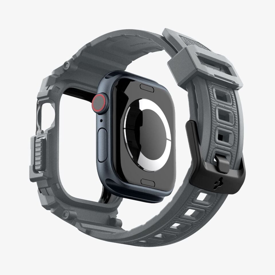 Spigen Apple Watch 46mm Seri 10 Kılıf & Kordon Kayış Rugged Armor Pro Dark Gray