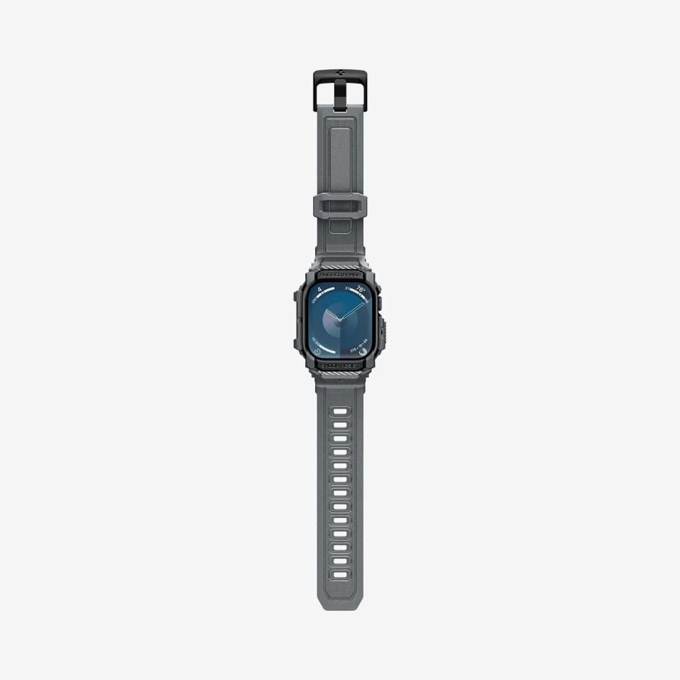 Spigen Apple Watch 46mm Seri 10 Kılıf & Kordon Kayış Rugged Armor Pro Dark Gray