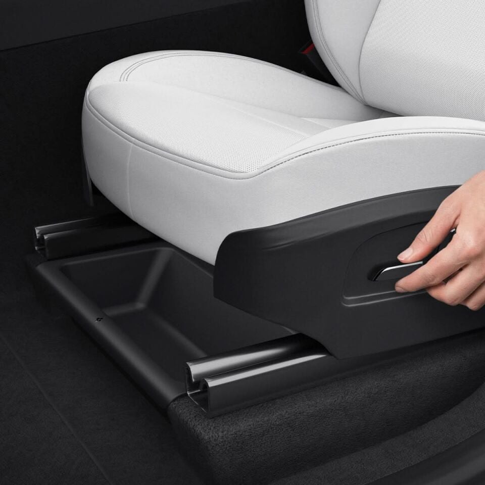 Spigen Tesla Model Y (2026) / (2025) Juniper ile Uyumlu Koltuk Altı Saklama Kutusu ve Organizer Kaymaz Sessiz Gizli Depolama Alanı Black TO222J