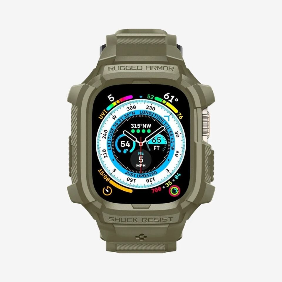 Spigen Apple Watch 49mm (Ultra 2/1) Kılıf & Kordon Kayış Rugged Armor Pro Vintage Khaki