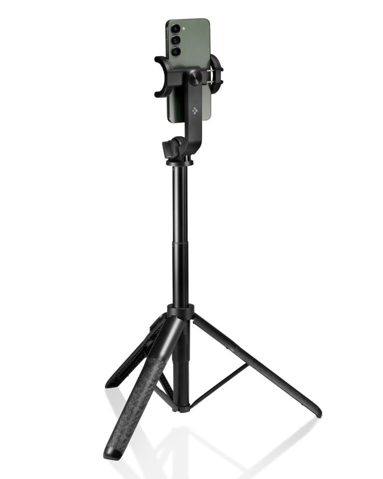 Spigen Kablosuz Bluetooth Selfie Çubuğu Uzaktan Kumandalı Ekstra Güçlendirilmiş Tripod / 1.6 Metre Kadar Uzatılabilir / Kamera & Telefon & GoPro ve Diğer Ekipmanlar ile Uyumlu S560W Black