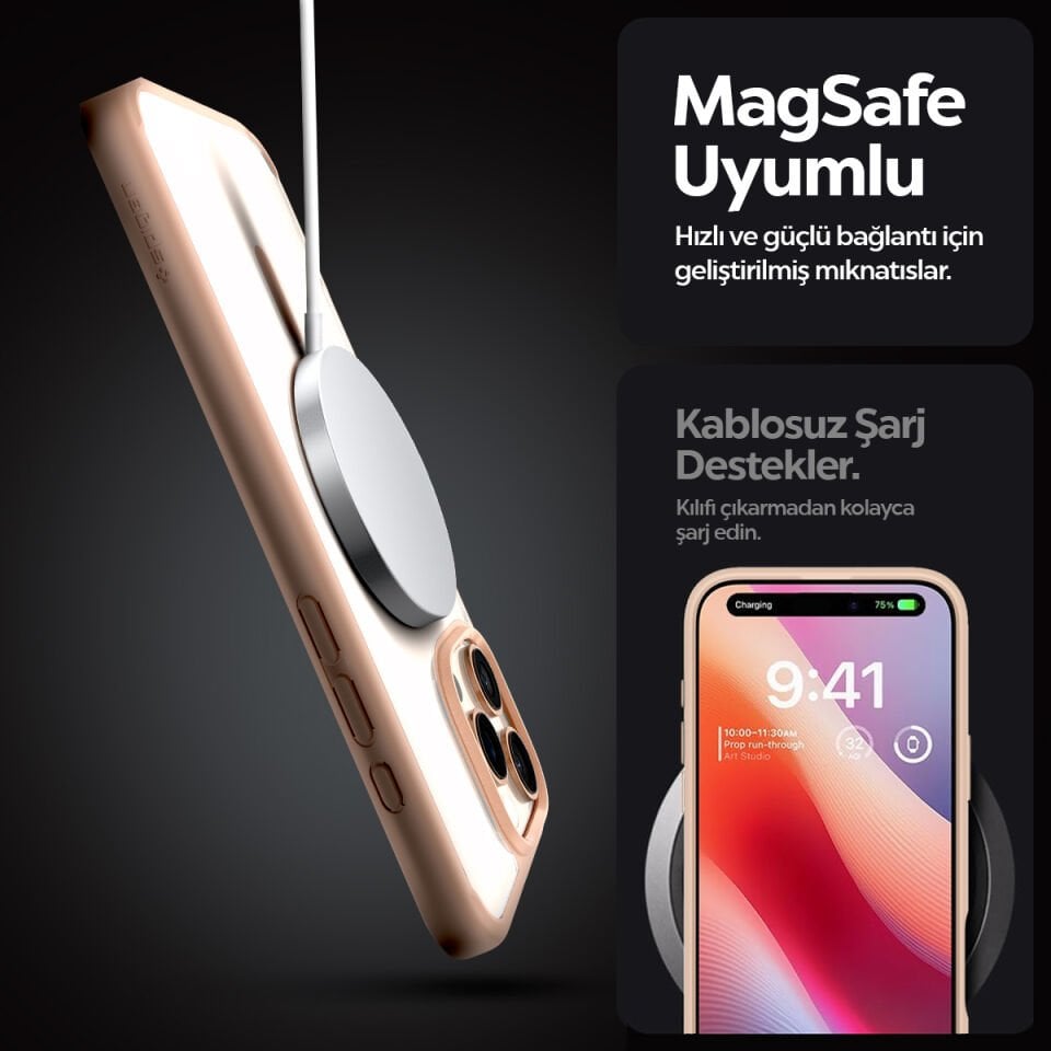 Spigen iPhone 16 Pro Kılıf Ultra Hybrid MagFit MagSafe Özellikli Rose Titanium