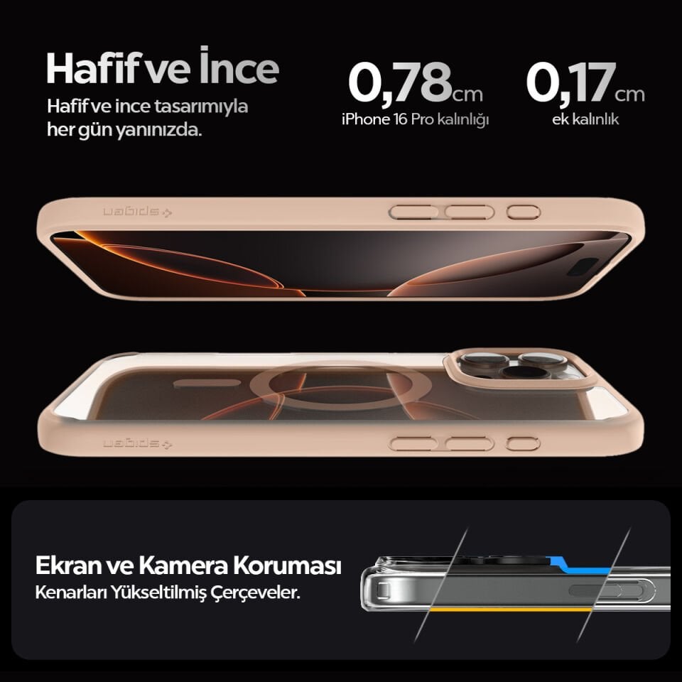 Spigen iPhone 16 Pro Kılıf Ultra Hybrid MagFit MagSafe Özellikli Rose Titanium
