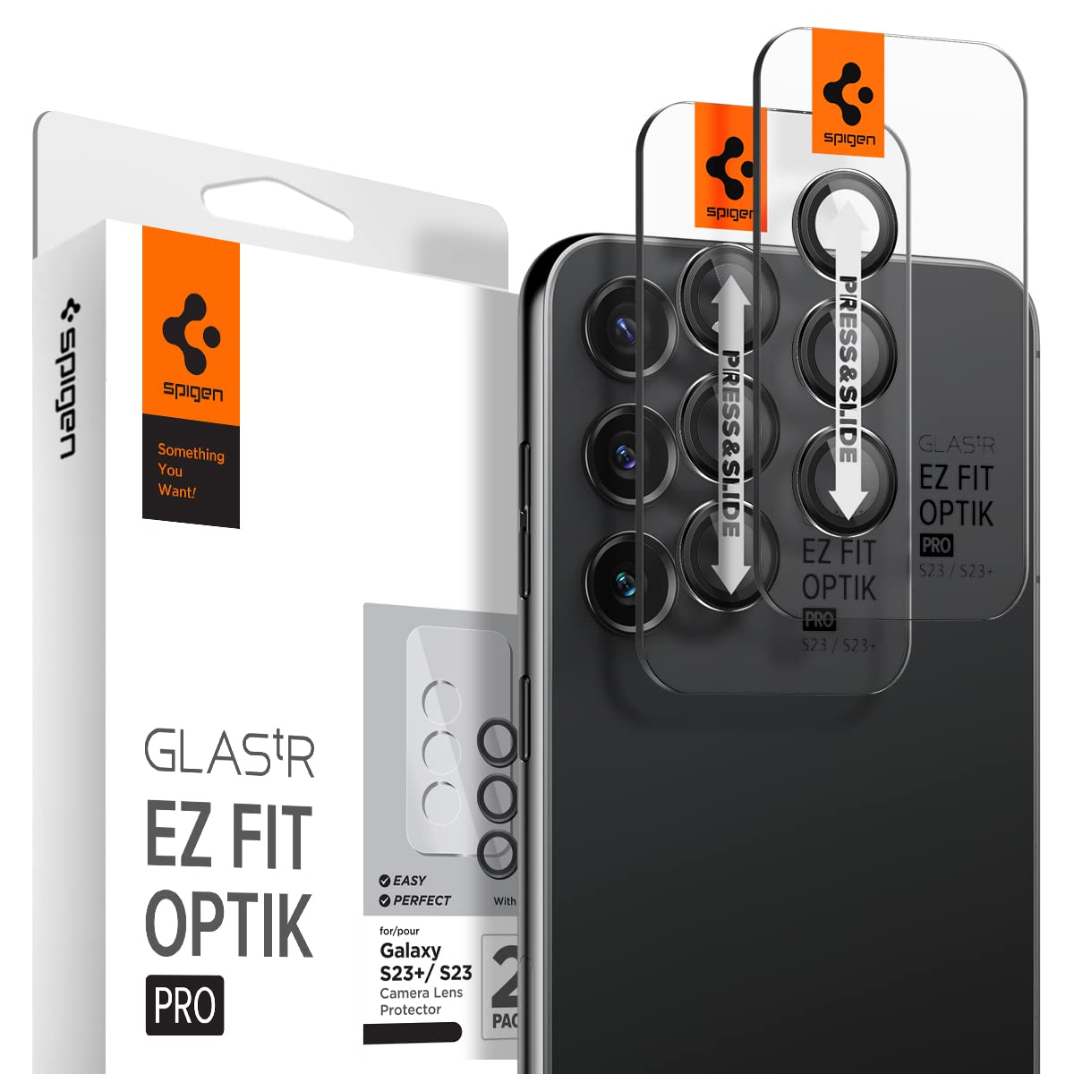 Galaxy S23 Plus / S23 Kılıf, Spigen Glas.tR EZ Fit Optik Pro (2 Adet) Black Glitter