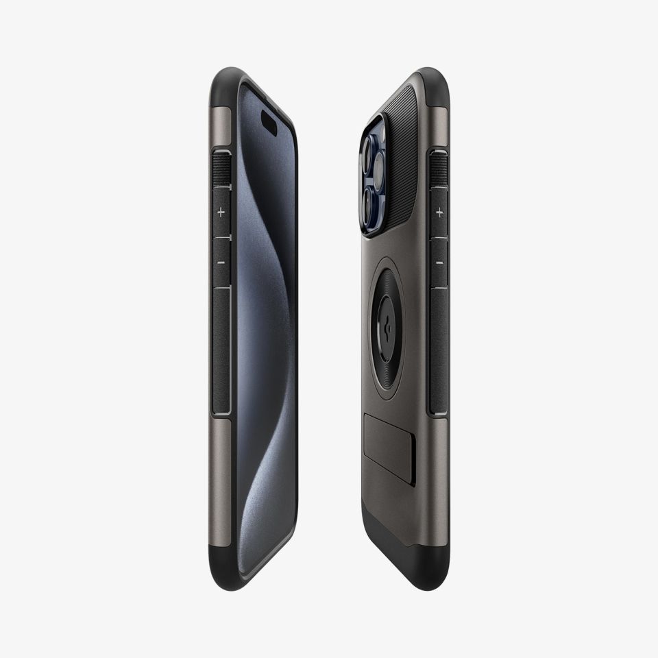 Spigen iPhone 15 Pro Max Kılıf Slim Armor MagFit MagSafe özellikli Kickstand Gunmetal