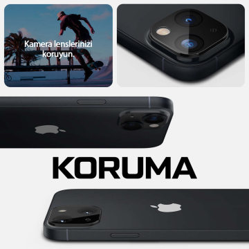 iPhone 14 / iPhone 14 Plus Kamera Lens Cam Ekran Koruyucu, Spigen Glas.tR Optik (2 Adet) Black