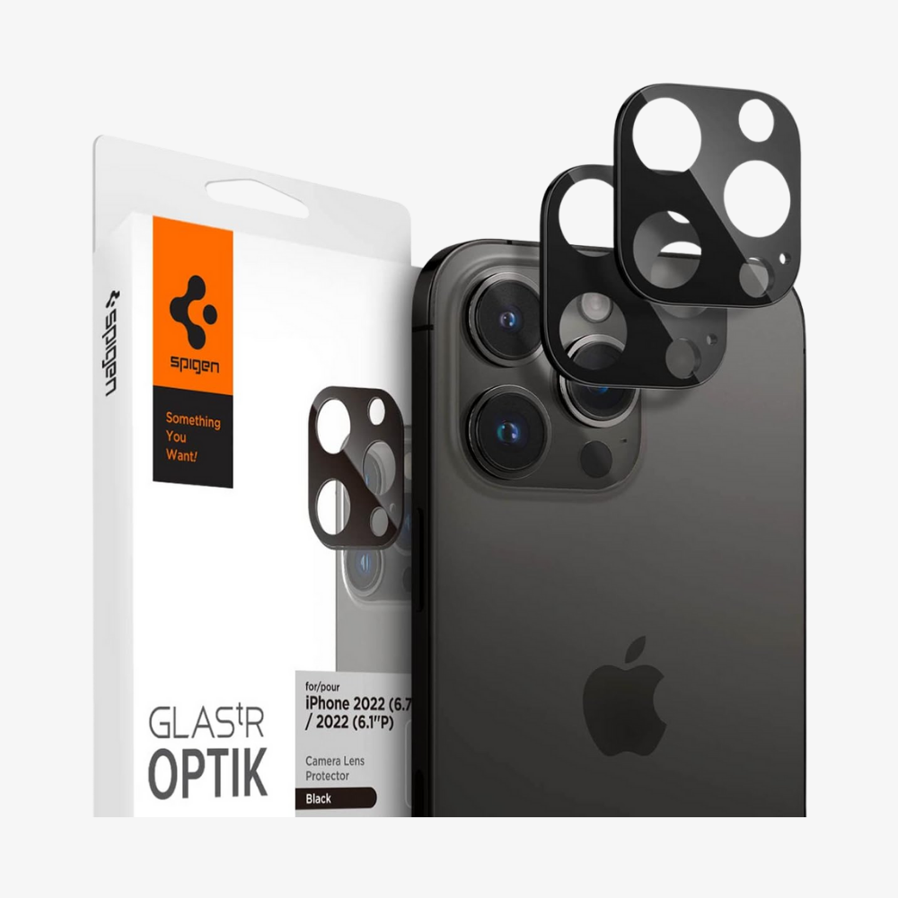 Spigen iPhone 16 Pro Max / 16 Pro / 15 Pro Max / 15 Pro / 14 Pro Max / 14 Pro Kamera Lens Camı Koruyucu Glas.tR Optik (2 Adet) Black