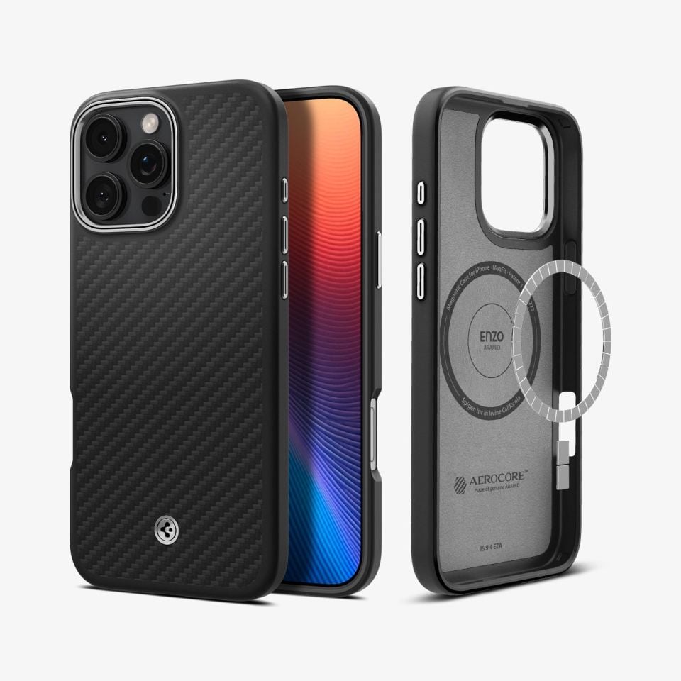 Spigen iPhone 16 Pro Kılıf Enzo Aramid Black Silver