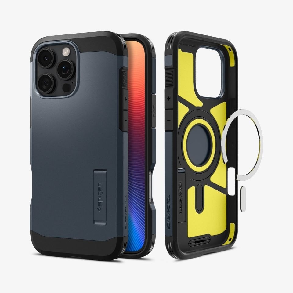 Spigen iPhone 16 Pro Kılıf Tough Armor AI MagFit MagSafe özellikli Kickstand Metal Slate