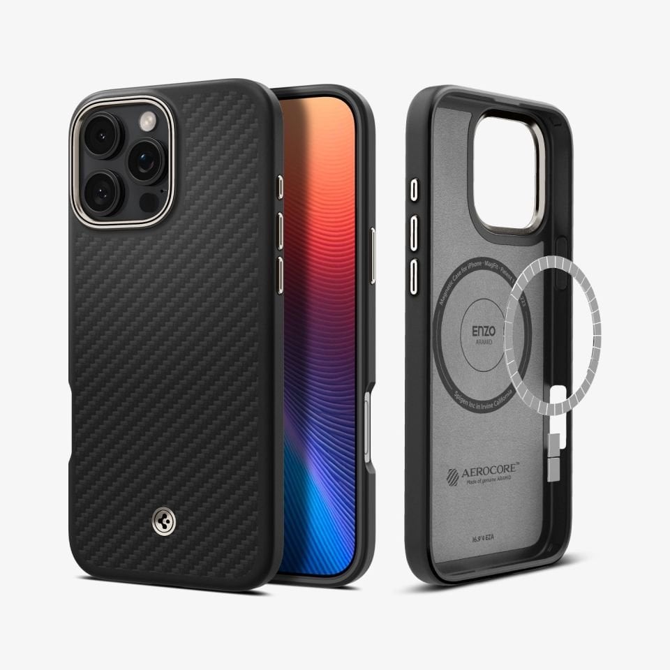 Spigen iPhone 16 Pro Kılıf Enzo Aramid Black Natural