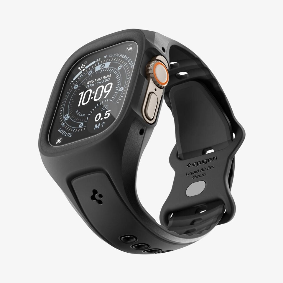 Spigen Apple Watch Ultra 49mm 3/2/1 ile Uyumlu Kılıf Liquid Air Pro + Ekran Koruyucu Cam Matte Black - ACS11416