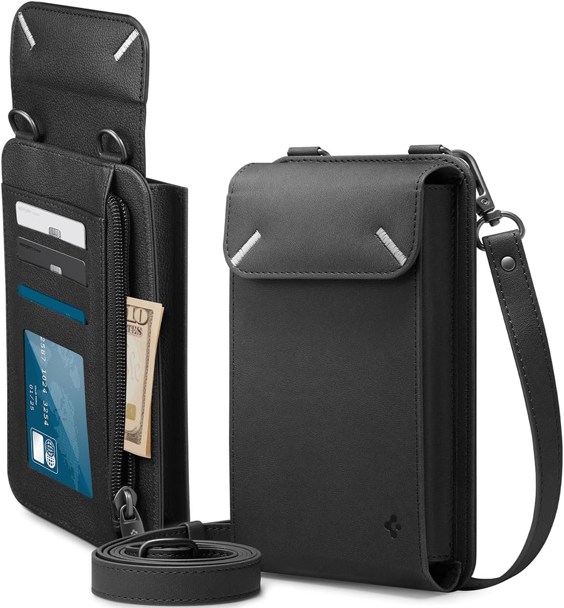 Spigen Tüm Telefonlar ile Uyumlu Ayarlanabilir Omuz Askılı Cüzdan / Seyahat Çantası Valentinus Black