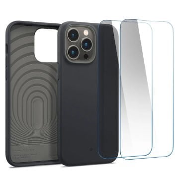 Spigen Caseology iPhone 14 Pro Kılıf Nano Pop 360 + Cam Ekran Koruyucu (2 Adet) Black Sesame