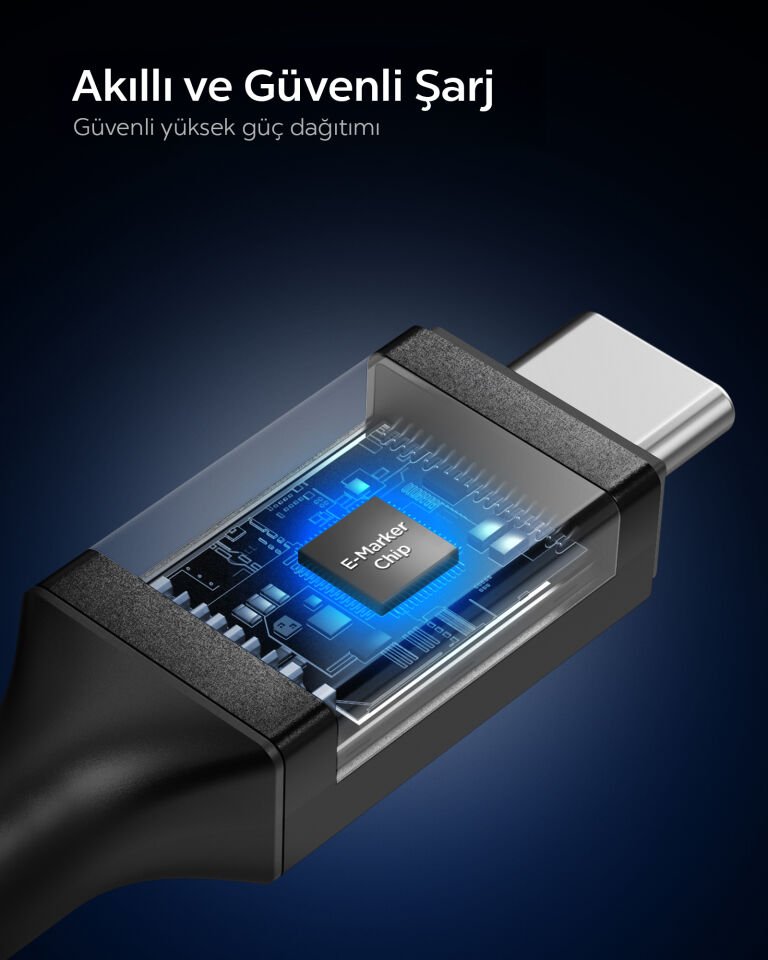 Spigen USB-C to USB-C 1 Metre Kablo 100W Güç / PPS 2.0 Desteği Super Hızlı Şarj / 5 Gbps (E-Marker Çip) Data Aktarım Hızı / PD USB 3.2 Type-C Ekstra Dayanıklı MFI Lisanslı Black