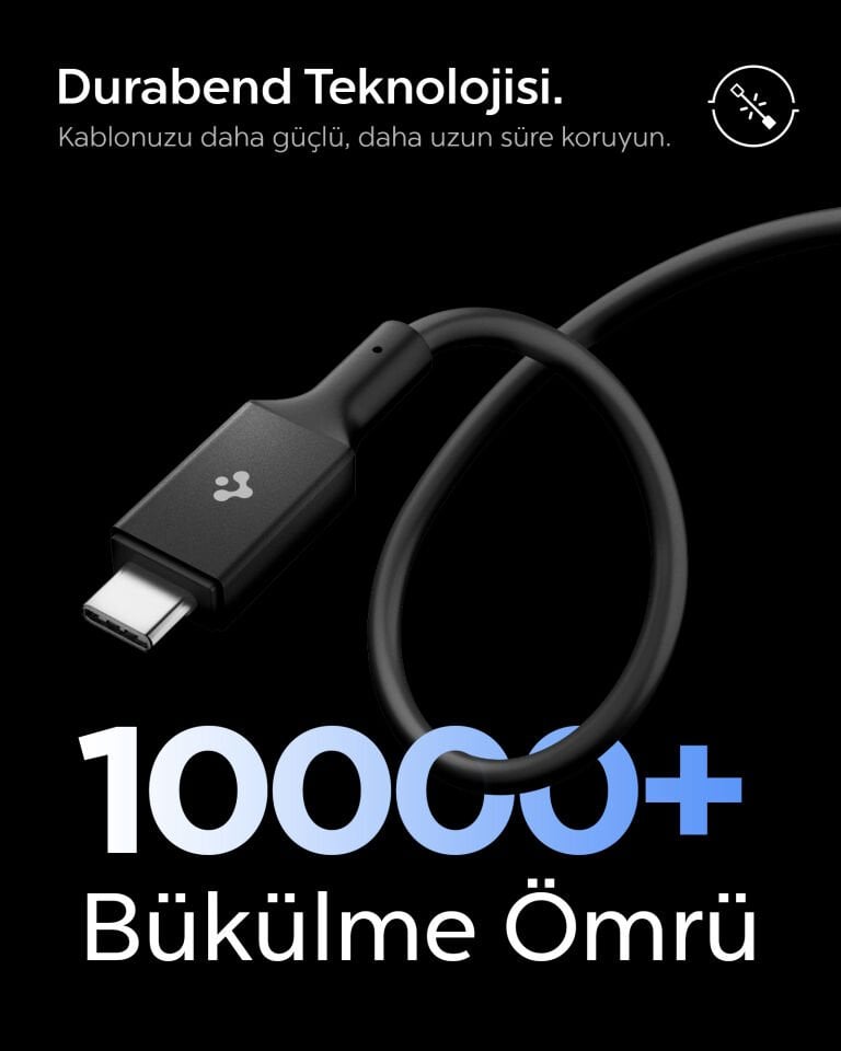 Spigen USB-C to USB-C 1 Metre Kablo 100W Güç / PPS 2.0 Desteği Super Hızlı Şarj / 5 Gbps (E-Marker Çip) Data Aktarım Hızı / PD USB 3.2 Type-C Ekstra Dayanıklı MFI Lisanslı Black