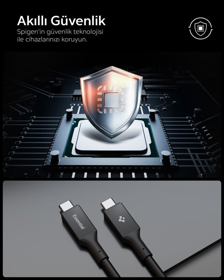 Spigen USB-C to USB-C 1 Metre Kablo 100W Güç / PPS 2.0 Desteği Super Hızlı Şarj / 5 Gbps (E-Marker Çip) Data Aktarım Hızı / PD USB 3.2 Type-C Ekstra Dayanıklı MFI Lisanslı Black