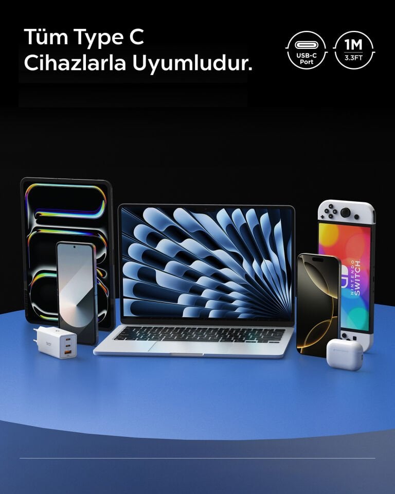 Spigen USB-C to USB-C 1 Metre Kablo 100W Güç / PPS 2.0 Desteği Super Hızlı Şarj / 5 Gbps (E-Marker Çip) Data Aktarım Hızı / PD USB 3.2 Type-C Ekstra Dayanıklı MFI Lisanslı Black