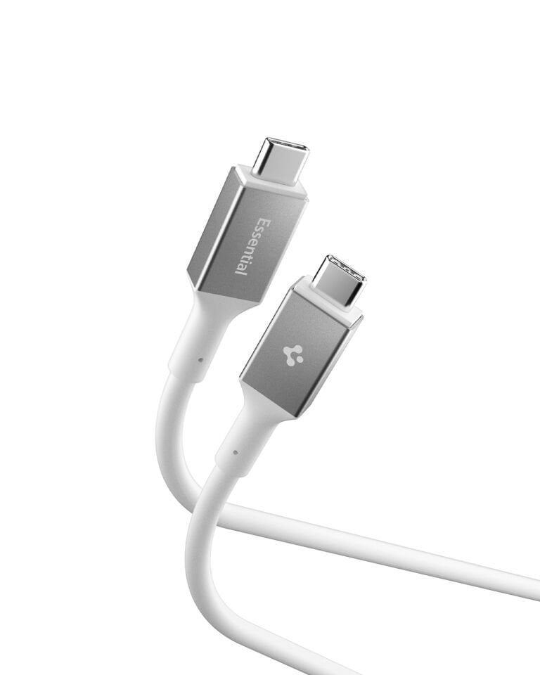 Spigen USB-C to USB-C 1 Metre Kablo 100W Güç / PPS 2.0 Desteği Super Hızlı Şarj / 5 Gbps (E-Marker Çip) Data Aktarım Hızı / PD USB 3.2 Type-C Ekstra Dayanıklı MFI Lisanslı White
