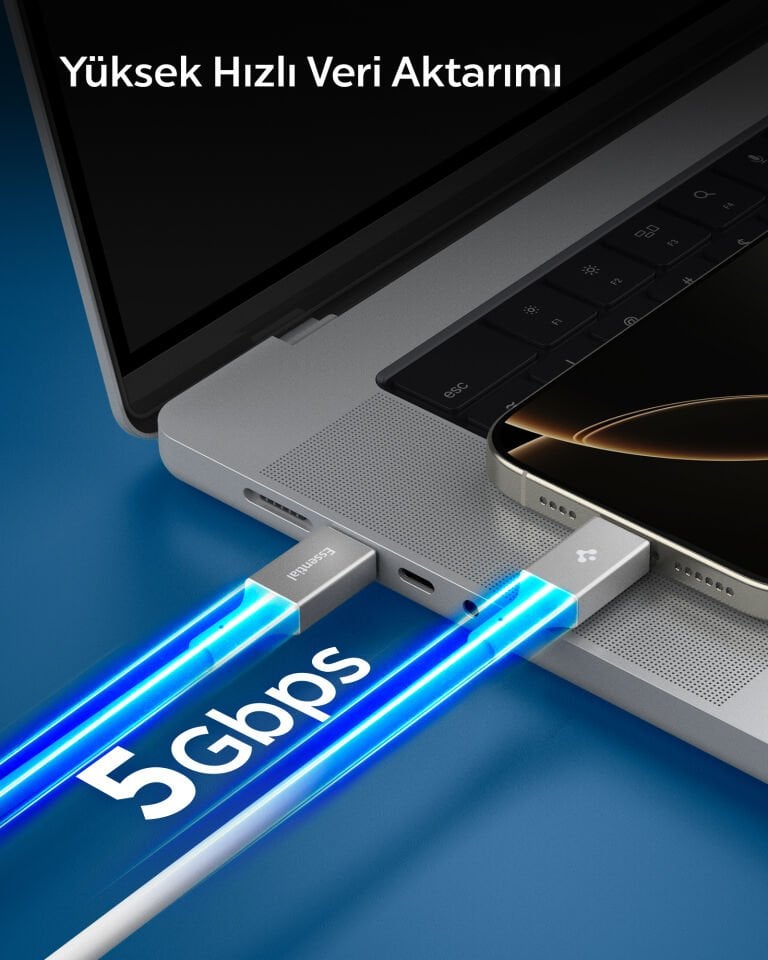 Spigen USB-C to USB-C 1 Metre Kablo 100W Güç / PPS 2.0 Desteği Super Hızlı Şarj / 5 Gbps (E-Marker Çip) Data Aktarım Hızı / PD USB 3.2 Type-C Ekstra Dayanıklı MFI Lisanslı White