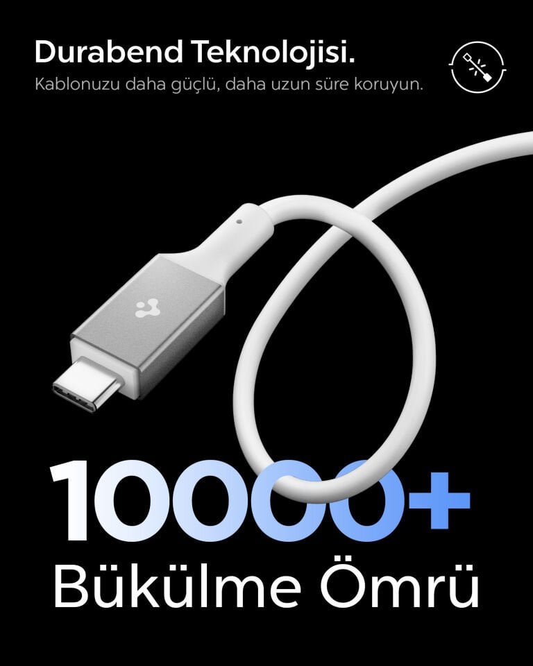 Spigen USB-C to USB-C 1 Metre Kablo 100W Güç / PPS 2.0 Desteği Super Hızlı Şarj / 5 Gbps (E-Marker Çip) Data Aktarım Hızı / PD USB 3.2 Type-C Ekstra Dayanıklı MFI Lisanslı White