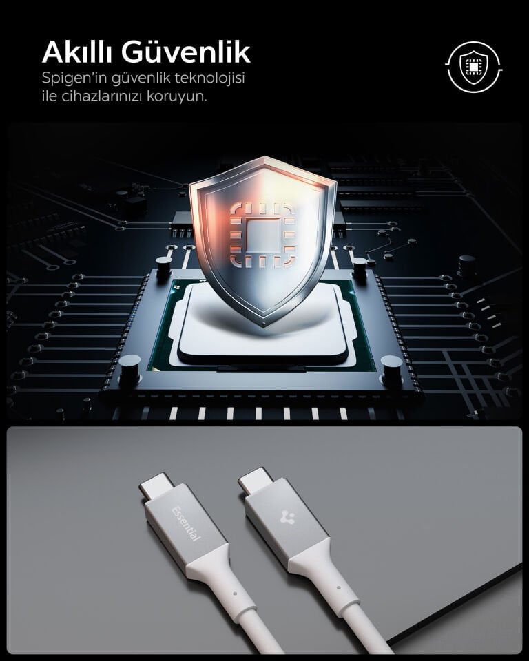 Spigen USB-C to USB-C 1 Metre Kablo 100W Güç / PPS 2.0 Desteği Super Hızlı Şarj / 5 Gbps (E-Marker Çip) Data Aktarım Hızı / PD USB 3.2 Type-C Ekstra Dayanıklı MFI Lisanslı White