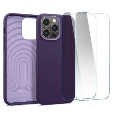 Spigen Caseology iPhone 14 Pro Kılıf Nano Pop 360 + Cam Ekran Koruyucu (2 Adet) Grape Purple