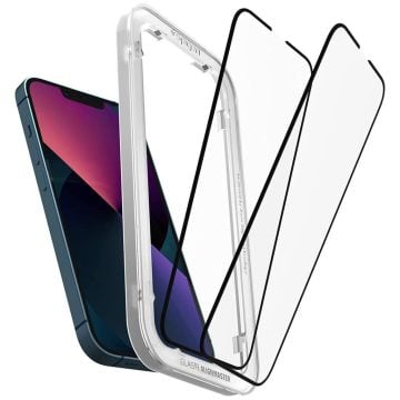 Spigen Apple iPhone 14 / 13 / 16e / 13 Pro Uyumlu Kolay Kurulum Ekran Koruyucu Glas.tR Align Master Full Cover Black (2 Adet)