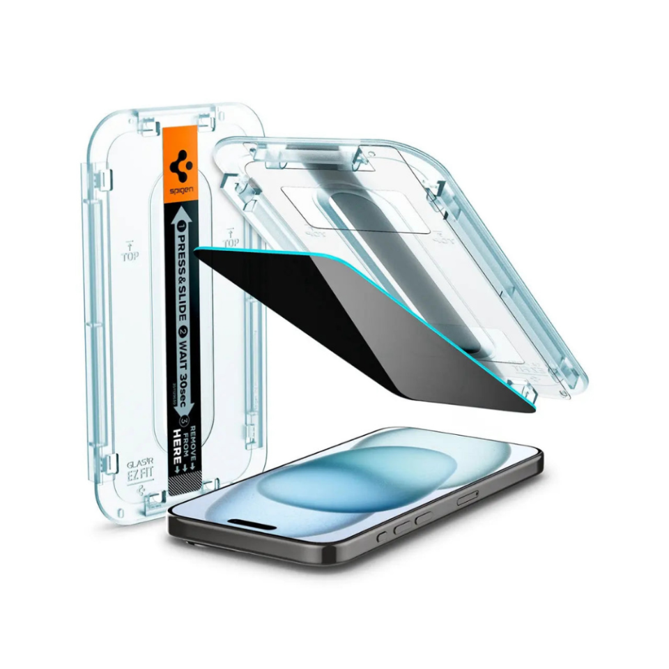 Spigen iPhone 16 Plus / iPhone 15 Plus Hayalet Cam Ekran Koruyucu Kolay Kurulum Glas.tR EZ Fit Privacy