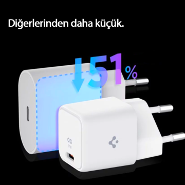 Spigen 27W USB-C Mini Güç Adaptörü - Samsung PPS Destekli Hızlı Şarj Aleti iPhone & Android & iPad Type-C White