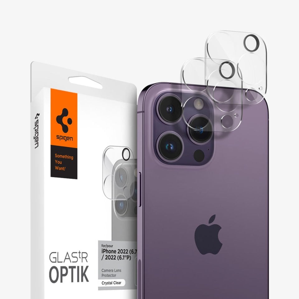 Spigen iPhone 16 Pro Max / 16 Pro / 15 Pro Max / 15 Pro / 14 Pro Max / 14 Pro Kamera Lens Camı Koruyucu Glas.tR Optik (2 Adet) Crystal Clear