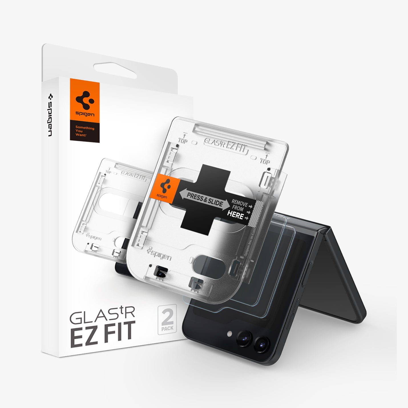 Galaxy Z Flip 5 Cam Ekran Koruyucu Kolay Kurulum, Spigen Glas.tR EZFit (2 Adet)