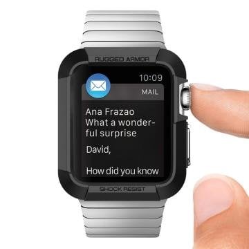 Apple Watch Serisi (42mm) Kılıf, Spigen Rugged Armor Smooth Black