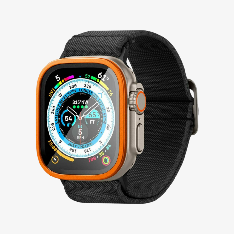 Spigen Apple Watch 49mm (Ultra 2/1) Cam Ekran Koruyucu Glas tR Slim Pro Orange