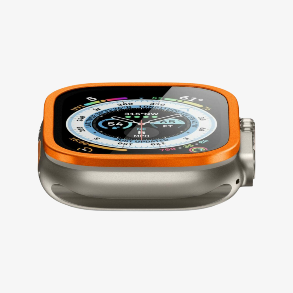 Spigen Apple Watch 49mm (Ultra 2/1) Cam Ekran Koruyucu Glas tR Slim Pro Orange